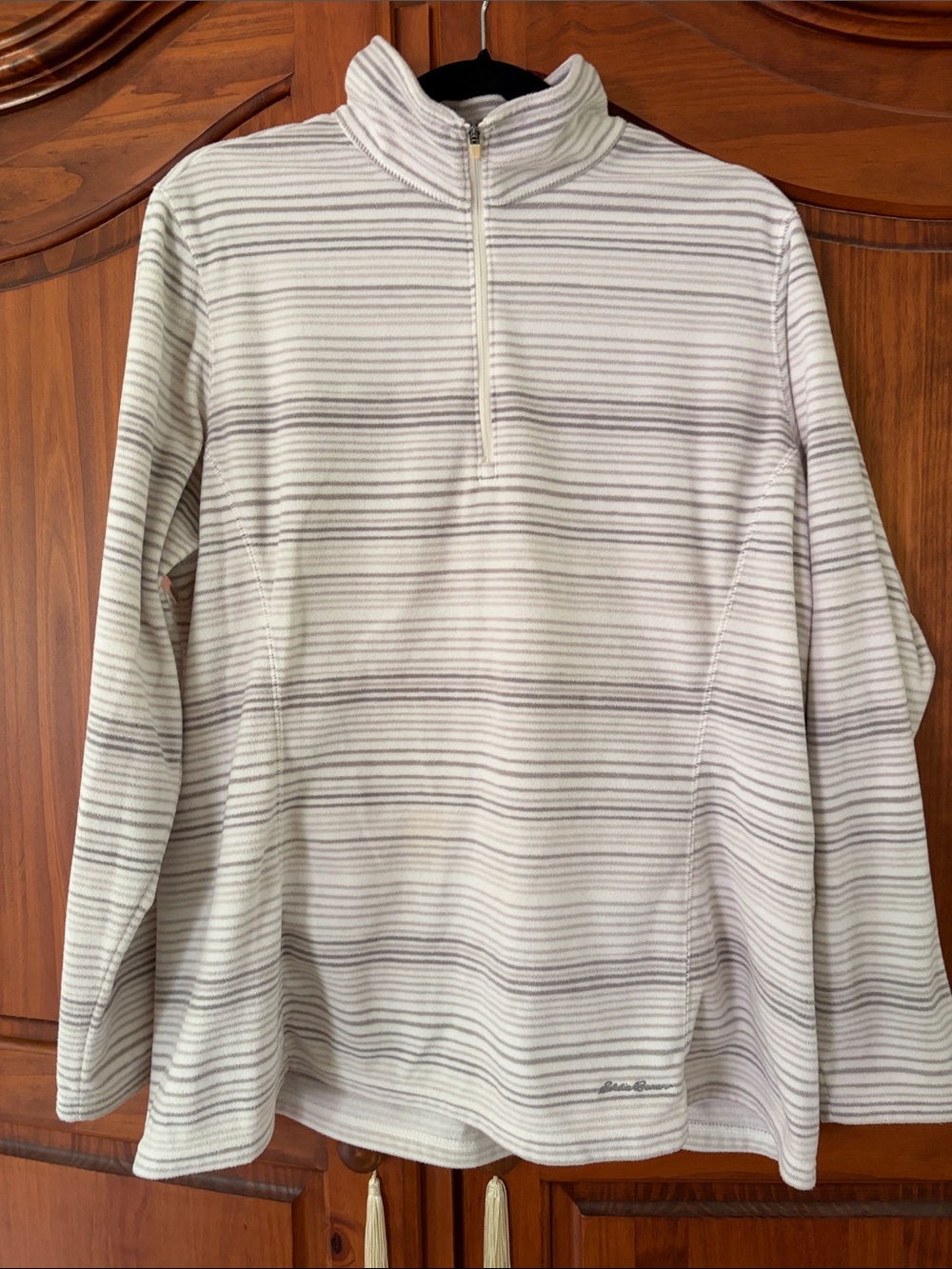 Eddie Bauer Cream and Light Gray Striped Fleece Half-Zip 2XL